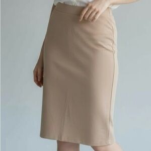 New Mix Beige Pencil Skirt Size L NWT | Soft Stretchy Midi Office Staple